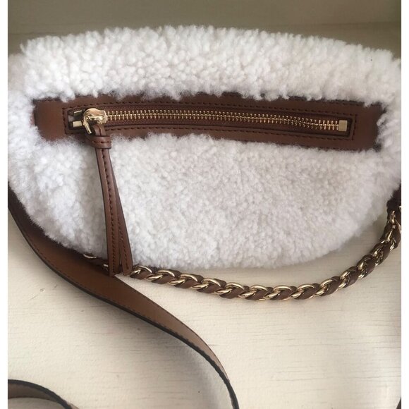 NWT MICHAEL KORS Sling Sherpa Gold Chain Messenger Handbag with Leather Trim - Picture 4 of 12